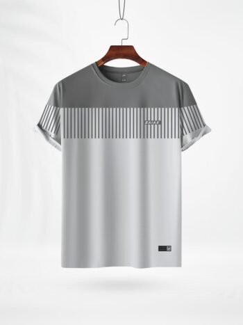 ZAIAX GREY WHITE LINE PRINT TSHIRT- LINGW