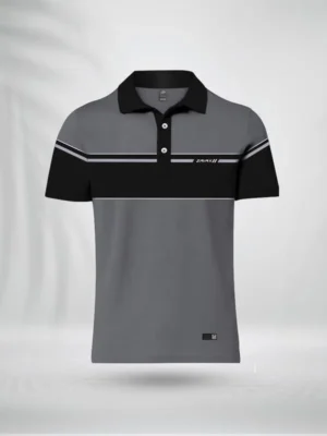 ZAIAX GREY BLACK COMBINATION POLO SHIRT - PLGBG