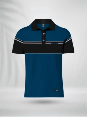ZAIAX PETROL BLUE BLACK COMBINATION POLO SHIRT - PLPBBPB