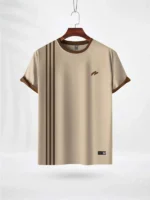 ZAIAX THREE LINE DESIGN CREAM TSHIRT- 3LINC