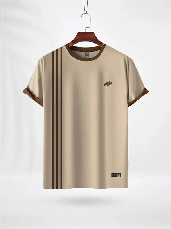 3LINC ZAIAX THREE LINE DESIGN CREAM TSHIRT- 3LINC