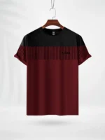 ZAIAX BLACK MAROON LINE PRINT TSHIRT- LINBM