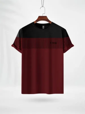 ZAIAX BLACK MAROON LINE PRINT TSHIRT- LINBM