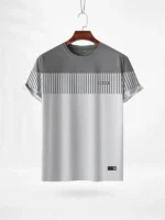 ZAIAX GREY WHITE LINE PRINT TSHIRT- LINGW
